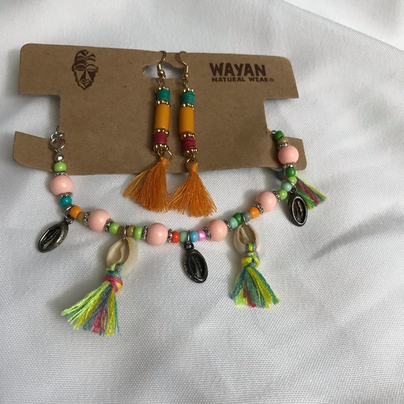 Wayan Natural Wear Bracelet &Earrings Set tassels - Picture 2 of 4